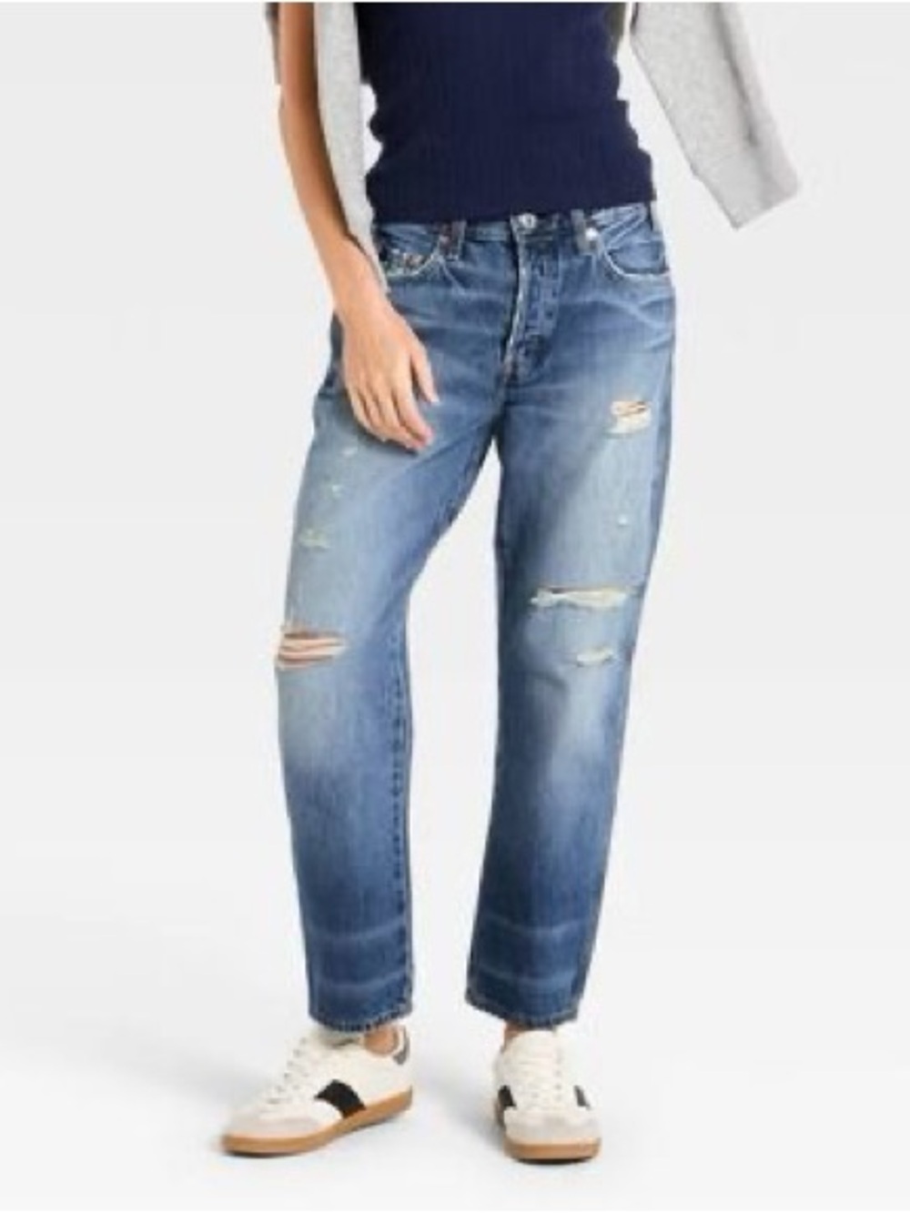 Universal Thread Mid-Rise Boyfriend Jeans Size 14 Vintage Medium Wash Destroyed